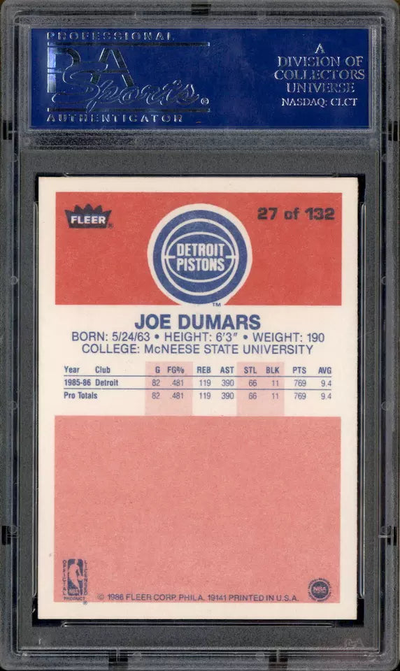 1986 Fleer #27 Joe Dumars PSA 8