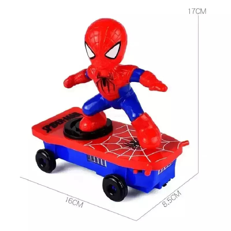 Marvel Spiderman Flip Rotation Skateboard Toy - Electric Music Stunt Car