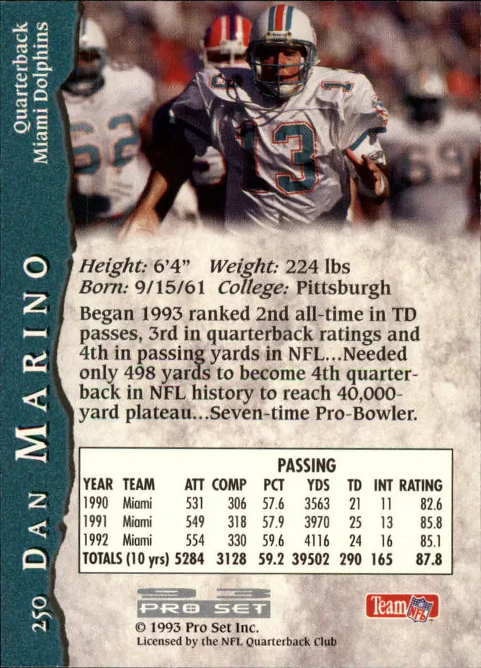 1993 Pro Set Football Card #250 Dan Marino