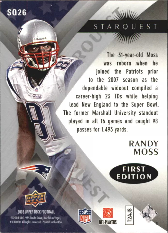 2008 Upper Deck First Edition Star Quest Patriots Football Card #SQ26 Randy Moss