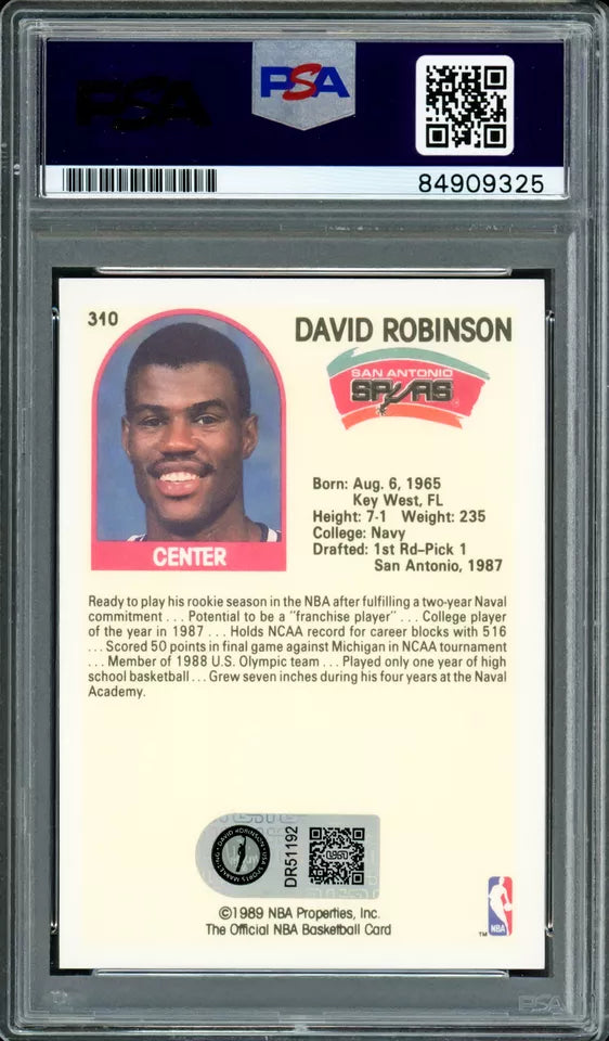 DAVID ROBINSON AUTOGRAPHED 1989-90 HOOPS BASKETBALL RC GEM 10 AUTO PSA/DNA