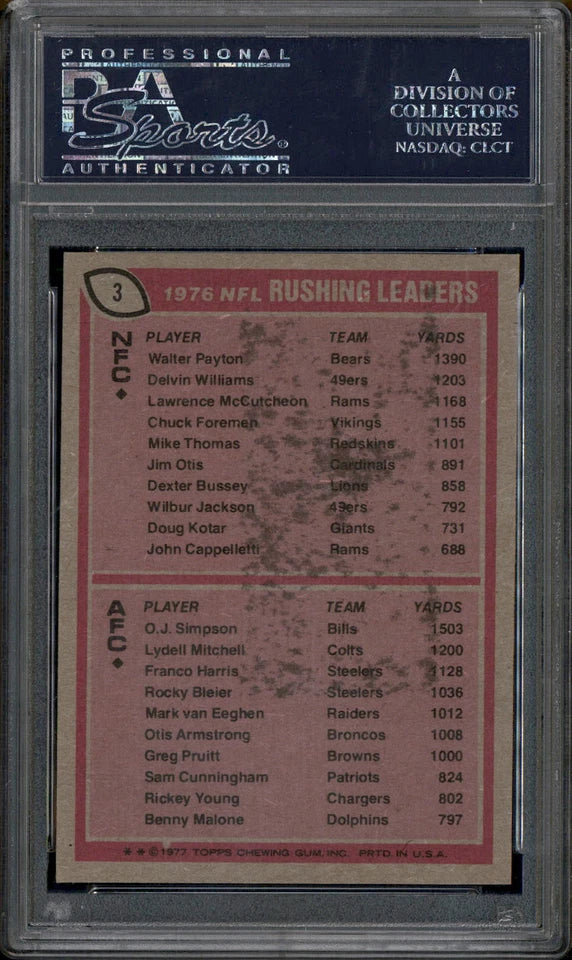 1977 Topps #3 Rushing Leaders Walter Payton OJ Simpson PSA 8 -  BigGreenBear.com Football card 55.00 USD Big Green Bear