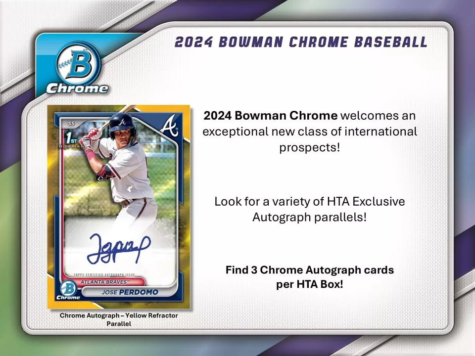 2024 BOWMAN CHROME BASEBALL HOBBY HTA BOX - 3 AUTOS/BOX