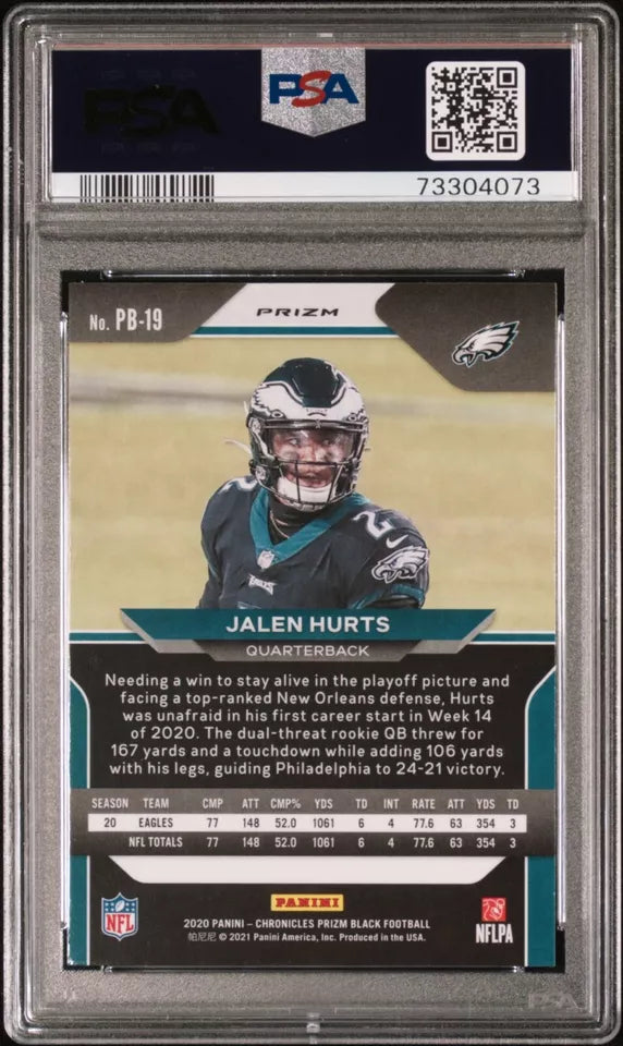 2020 Panini Chronicles - Jalen Hurts #PB-19 RC Prizm Black Silver - PSA 10