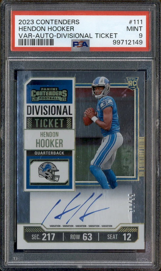 2023 Contenders Variation Auto Divisional Ticket #111 Hendon Hooker RC /99 PSA 9