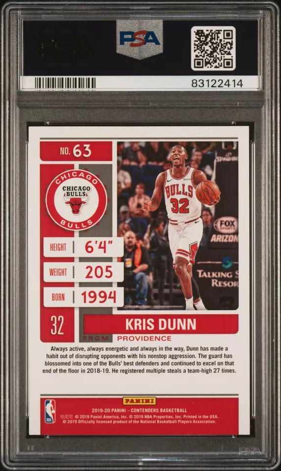 2019 PANINI CONTENDERS #63 KRIS DUNN 1ST PSA 10 POP 1