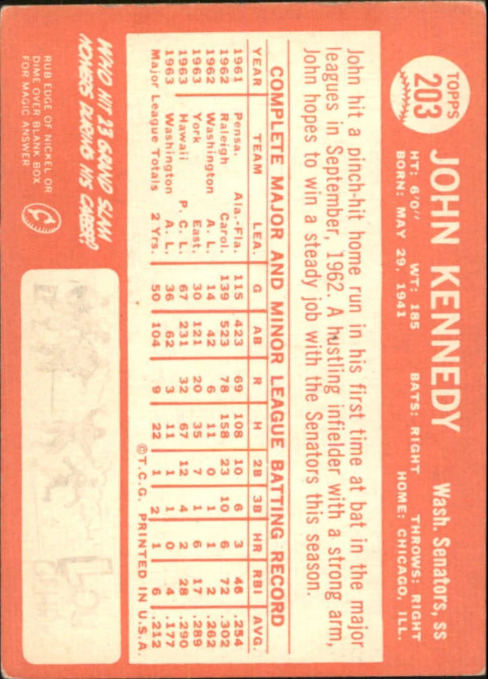 1964 Topps #203 John Kennedy RC