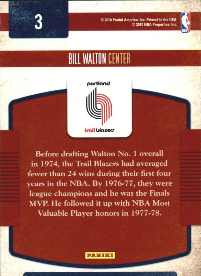 2009-10 Classics Classic Greats Trail Blazers Basketball Card #3 Bill Walton