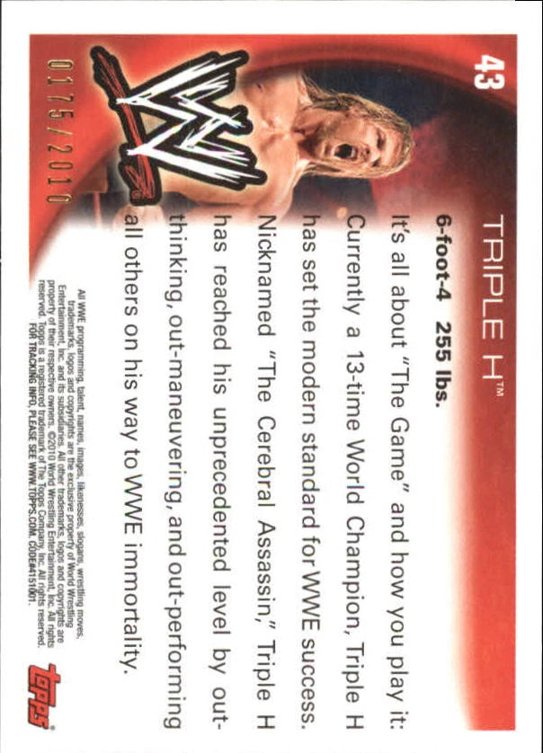2010 Topps WWE Blue #43 Triple H /2010 -  BigGreenBear.com WWE 0.55 USD Big Green Bear