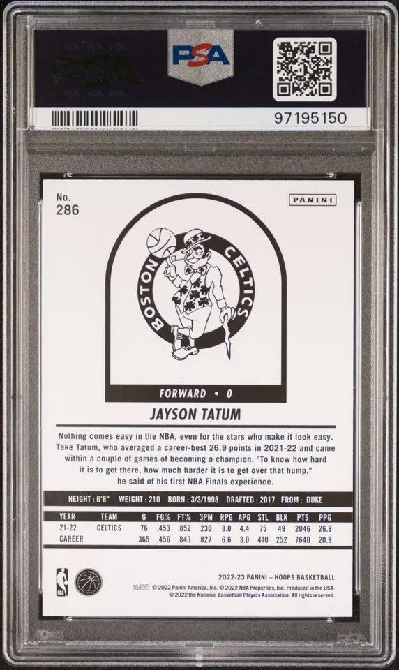 2022-23 NBA Hoops Tribute Premium Box Set 146/199 Jayson Tatum #286 PSA 10