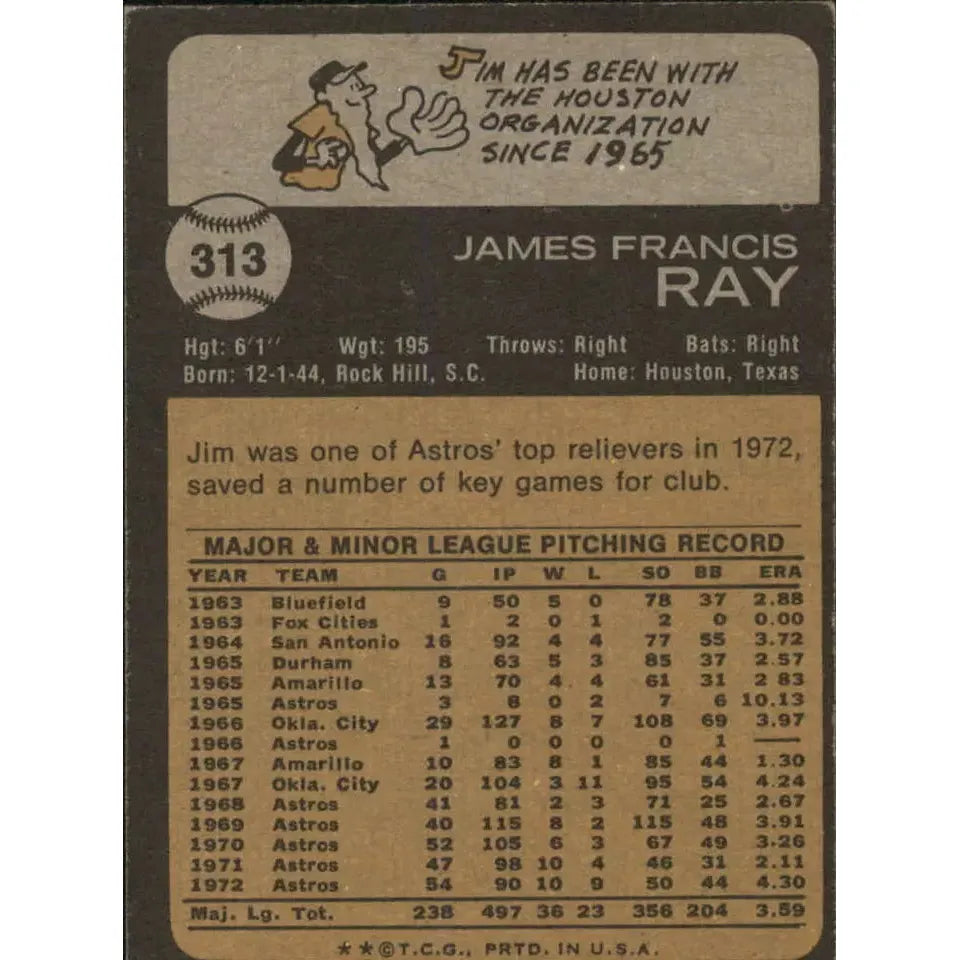 1973 Topps Baseball Card #313 Jim Ray - EX-MT